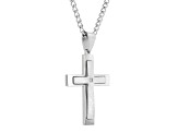 Stainless Steel and Diamond Accent Stacked Cross Pendant With Chain