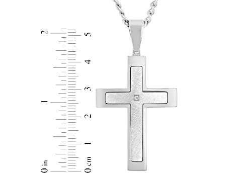 Stainless Steel and Diamond Accent Stacked Cross Pendant With Chain