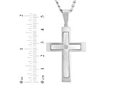 Stainless Steel and Diamond Accent Stacked Cross Pendant With Chain
