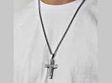 Stainless Steel and Diamond Accent Stacked Cross Pendant With Chain