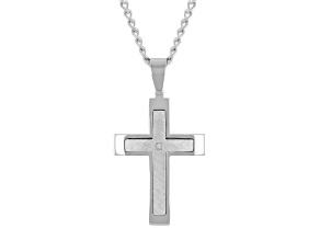 Gunmetal Stainless Steel and Diamond Accent Stacked Cross Pendant With Chain