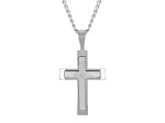 Gunmetal Stainless Steel and Diamond Accent Stacked Cross Pendant With Chain