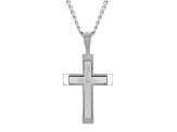 Gunmetal Stainless Steel and Diamond Accent Stacked Cross Pendant With Chain