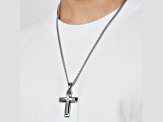 Gunmetal Stainless Steel and Diamond Accent Stacked Cross Pendant With Chain