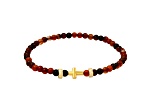 Men's Red Tiger Eye and 14K Yellow Gold Over Sterling Silver Stretch Cross Bracelet