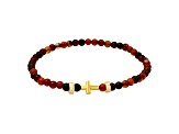 Men's Red Tiger Eye and 14K Yellow Gold Over Sterling Silver Stretch Cross Bracelet