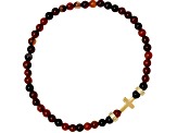 Men's Red Tiger Eye and 14K Yellow Gold Over Sterling Silver Stretch Cross Bracelet