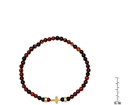 Men's Red Tiger Eye and 14K Yellow Gold Over Sterling Silver Stretch Cross Bracelet