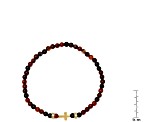 Men's Red Tiger Eye and 14K Yellow Gold Over Sterling Silver Stretch Cross Bracelet