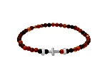 Men's Red Tiger Eye and Sterling Silver Stretch Cross Bracelet