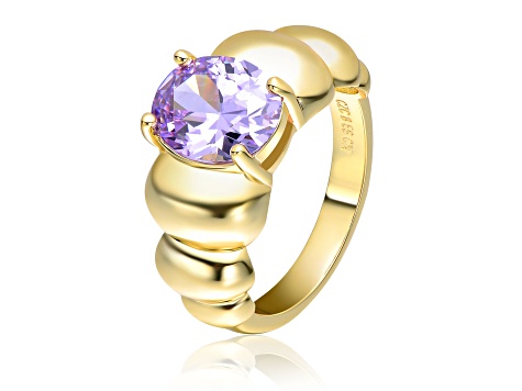 Amethyst Cubic Zirconia, 14K Gold Plated over Brass Cocktail Ring