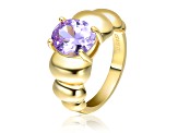 Amethyst Cubic Zirconia, 14K Gold Plated over Brass Cocktail Ring