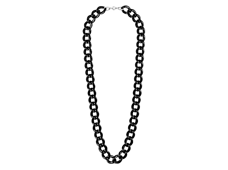 Rhodium Over Sterling Silver Extra Long XL Curb Link Acrylic Necklace