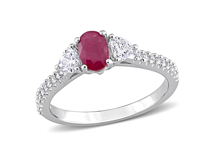Ruby and Diamond 14K White Gold Ring 1.05ctw