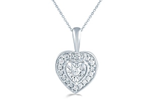 White Diamond Heart Shape Sterling Silver Pendant With Chain 0.10ctw