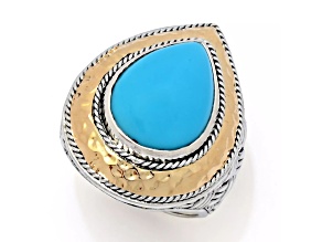 Silver Treasures by Samuel B. 16x12mm Sleeping Beauty Turquoise Silver & 18k Gold Ring