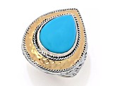 Silver Treasures by Samuel B. 16x12mm Sleeping Beauty Turquoise Silver & 18k Gold Ring
