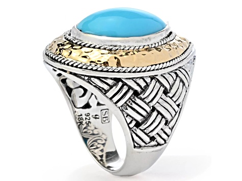 Silver Treasures by Samuel B. 16x12mm Sleeping Beauty Turquoise Silver & 18k Gold Ring