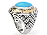 Silver Treasures by Samuel B. 16x12mm Sleeping Beauty Turquoise Silver & 18k Gold Ring