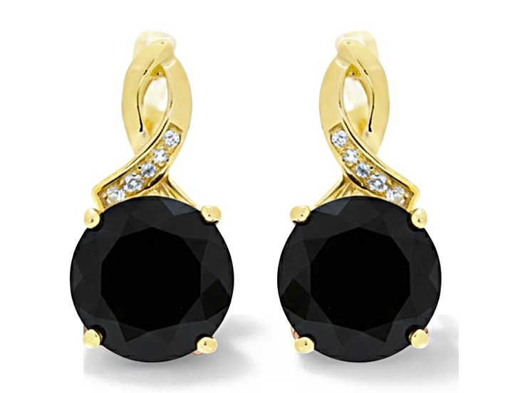 14K Yellow Gold Over Sterling Silver Black Onyx Round Drop Earrings