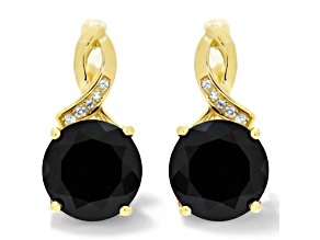 14K Yellow Gold Over Sterling Silver Black Onyx Round Drop Earrings