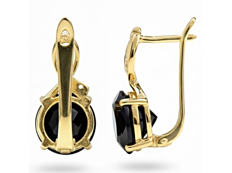 14K Yellow Gold Over Sterling Silver Black Onyx Round Drop Earrings