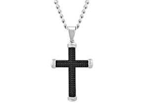 Black Stainless Steel and 0.62ctw Black and White Diamond Cross Pendant With Chain