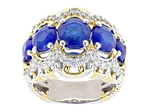 Blue Cobalt Spinel Rhodium & 24K Yellow Gold Over Palladium Sterling Silver Two-Tone Ring 5.57ctw