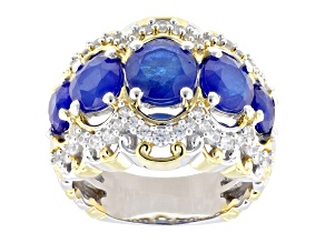 Blue Cobalt Spinel Rhodium & 24K Yellow Gold Over Palladium Sterling Silver Two-Tone Ring 5.57ctw