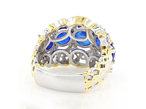 Blue Cobalt Spinel Rhodium & 24K Yellow Gold Over Palladium Sterling Silver Two-Tone Ring 5.57ctw