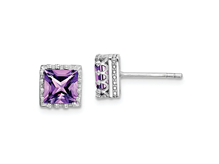 Sterling Silver Rhodium-plated 6mm Polished Amethyst Post Earrings