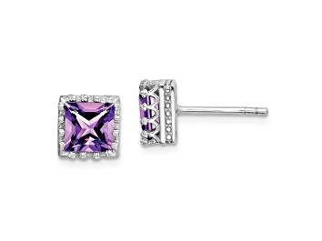 Picture of Sterling Silver Rhodium-plated 6mm Polished Amethyst Post Earrings