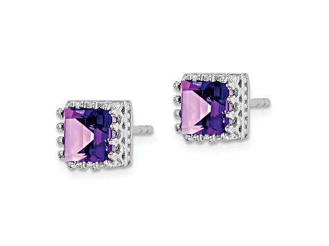 Sterling Silver Rhodium-plated 6mm Polished Amethyst Post Earrings