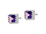 Sterling Silver Rhodium-plated 6mm Polished Amethyst Post Earrings