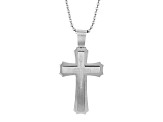 Stainless Steel and Diamond Stacked XL Cross Pendant With Chain 0.25ctw