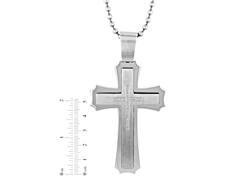Stainless Steel and Diamond Stacked XL Cross Pendant With Chain 0.25ctw