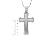 Stainless Steel and Diamond Stacked XL Cross Pendant With Chain 0.25ctw