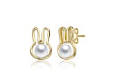 White Mother of Pearl, 14K Gold Plated over Brass Bunny Stud Earrings for Kids
