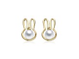 White Mother of Pearl, 14K Gold Plated over Brass Bunny Stud Earrings for Kids