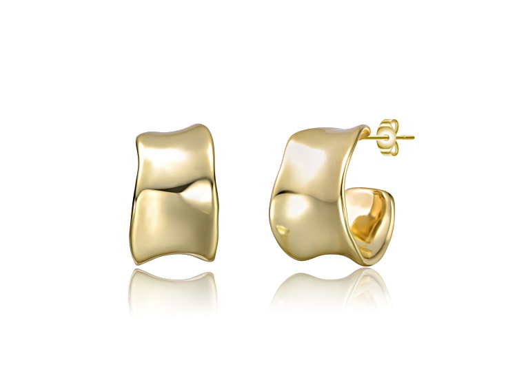 14K Gold Plated over Brass Waterfall Free Form Chunky C-Hoop Earrings