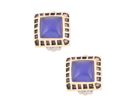 Barse Jewelry Blue Agate Gold Tone Clip-On Earrings