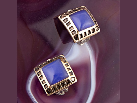 Barse Jewelry Blue Agate Gold Tone Clip-On Earrings
