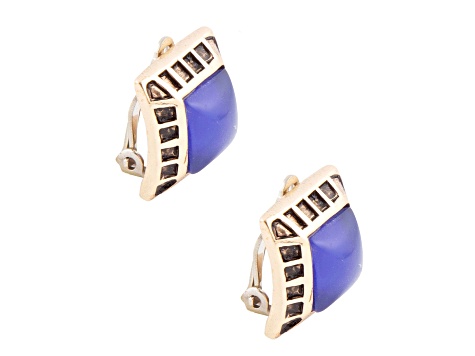 Barse Jewelry Blue Agate Gold Tone Clip-On Earrings