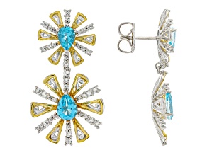 Paraiba Color Topaz Rhodium & 24k Yellow Gold Over Palladium Sterling Silver Earrings 6.75ctw