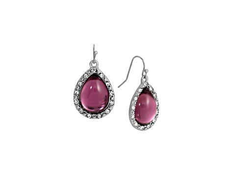 Silver Tone Purple Teardrop Wire Earrings