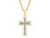 Yellow Ion-Plated Stainless Steel and White Diamond Cross Pendant With Chain 0.10ctw