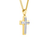 Yellow Ion-Plated Stainless Steel and White Diamond Cross Pendant With Chain 0.10ctw