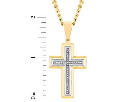 Yellow Ion-Plated Stainless Steel and White Diamond Cross Pendant With Chain 0.10ctw