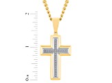 Yellow Ion-Plated Stainless Steel and White Diamond Cross Pendant With Chain 0.10ctw