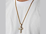 Yellow Ion-Plated Stainless Steel and White Diamond Cross Pendant With Chain 0.10ctw